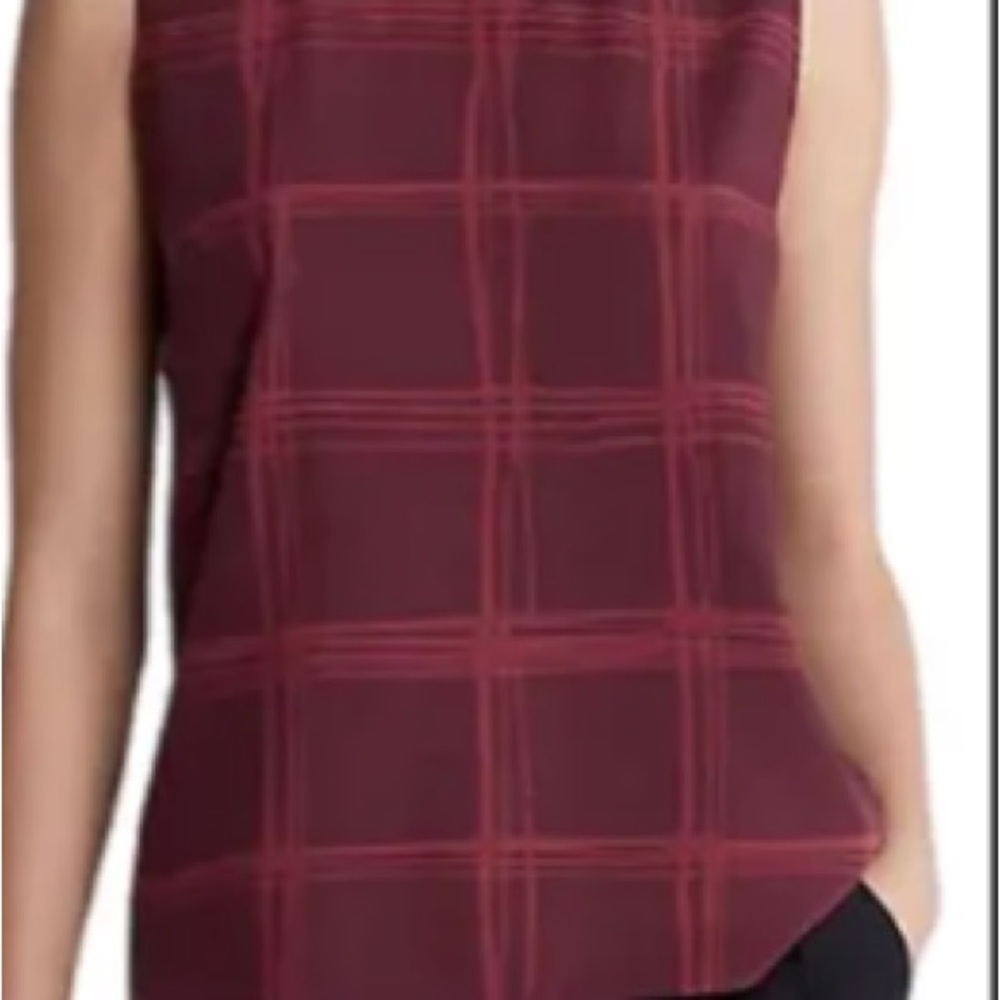 Calvin Klein Sleeveless Plaid Shell Top in Burgundy